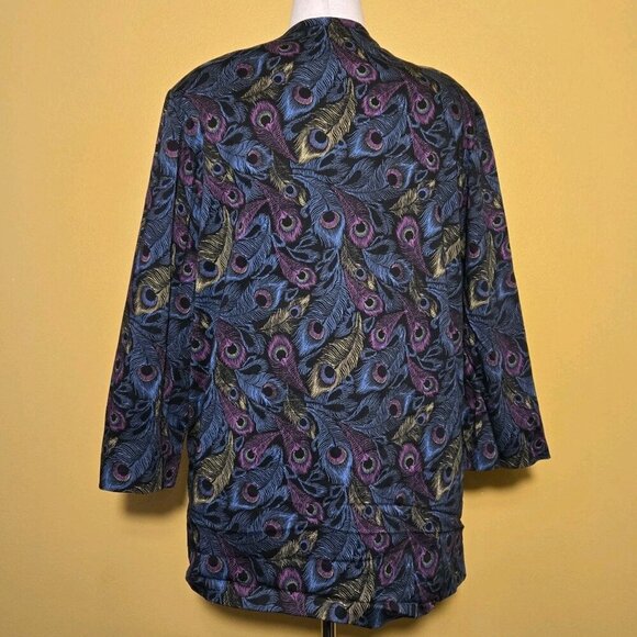 Vintage Y2K Peacock Feather Shoulder Pads Blazer Large Pink Yellow Blue Custom - Picture 2 of 9